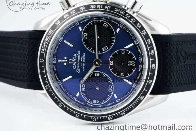0226 SportInspired Speedmaster Racing Master SS HKF Best Edition Blue Black Dial on Black Rubber Strap A 7817